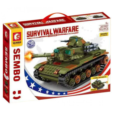 Конструктор Sembo 207007 Трансформер 2в1 Танк M60A2 (2 модели танка), 701 дет., 42.5x30x6.8 см