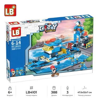 Конструктор LB LB4101 Сити Береговая охрана с катером, 388 дет., 47.5x32x7 см