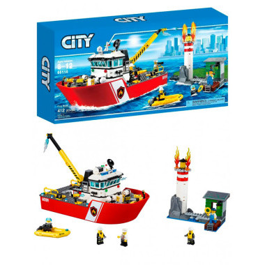 Конструктор Lepin 66116 Сити Пожарный катер, 412 дет.
