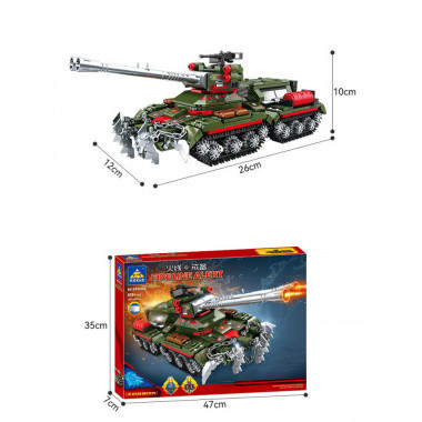 Конструктор Kazi 81050 Военная техника Танк красная угроза с подсветкой, 619 дет., 47х7х35 см