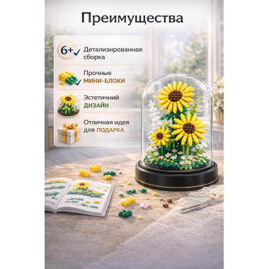 Конструктор Balody 18470 Букет подсолнухов в колбе, 545 дет., 13x13x16.3 см