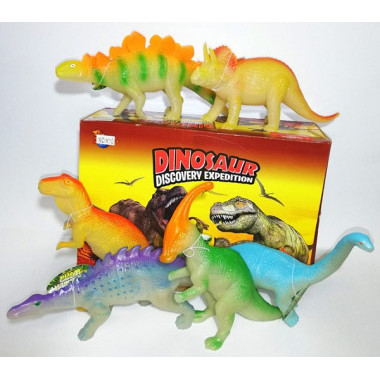 Резиновые светящиеся Динозавры 21см, в упаковке 6шт, 40х17х14см