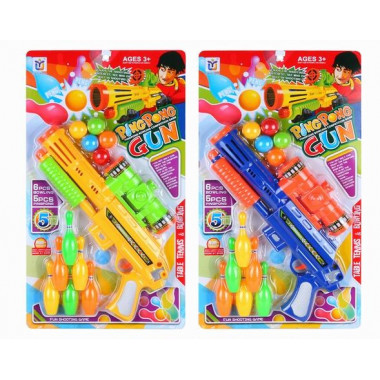 Игровой набор Пистолет с шариками и кеглями на картоне