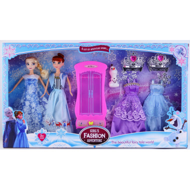 Набор кукол "Frozen" 2шт с платьями и шкафом в коробке 62х7х35 см