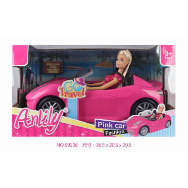 Лимузин розовый с куклой свет+ звук в коробке 26.5х20.5х20.5см