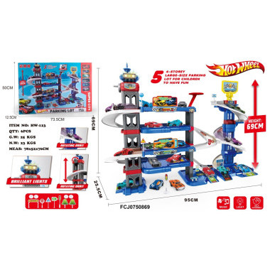 Парковка Hot Wheel 4-х ярусная музыкальная со светом 6 машинок