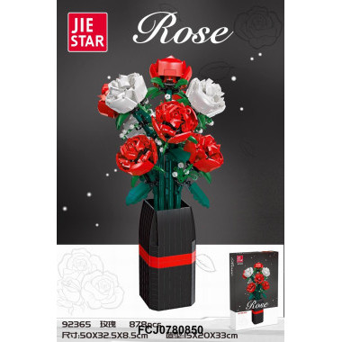 Конструктор Jie Star 92365 Цветы "Букет роз в вазе" 878 дет.
