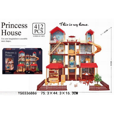 Кукольный домик "Мечта 3" с мебелью 412 деталей в коробке 75х44х16.3см