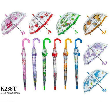 Зонтик детский с мультгероями прозрачный 6 цветов со свистком