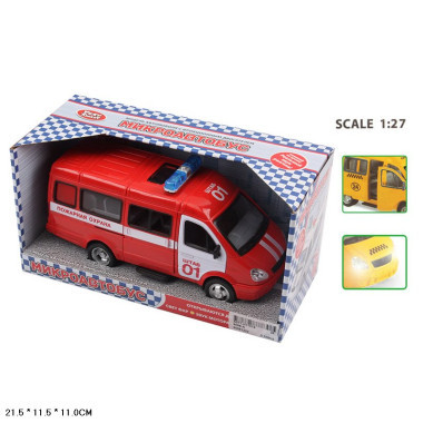 Микроавтобус Автопарк "Пожарная служба" открывающиеся двери, свет 21х11.5х11 см