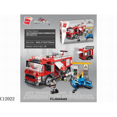 Конструктор Qman 12022 Пожарная машина с порошковой пеной 275 дет 33х22х6 см